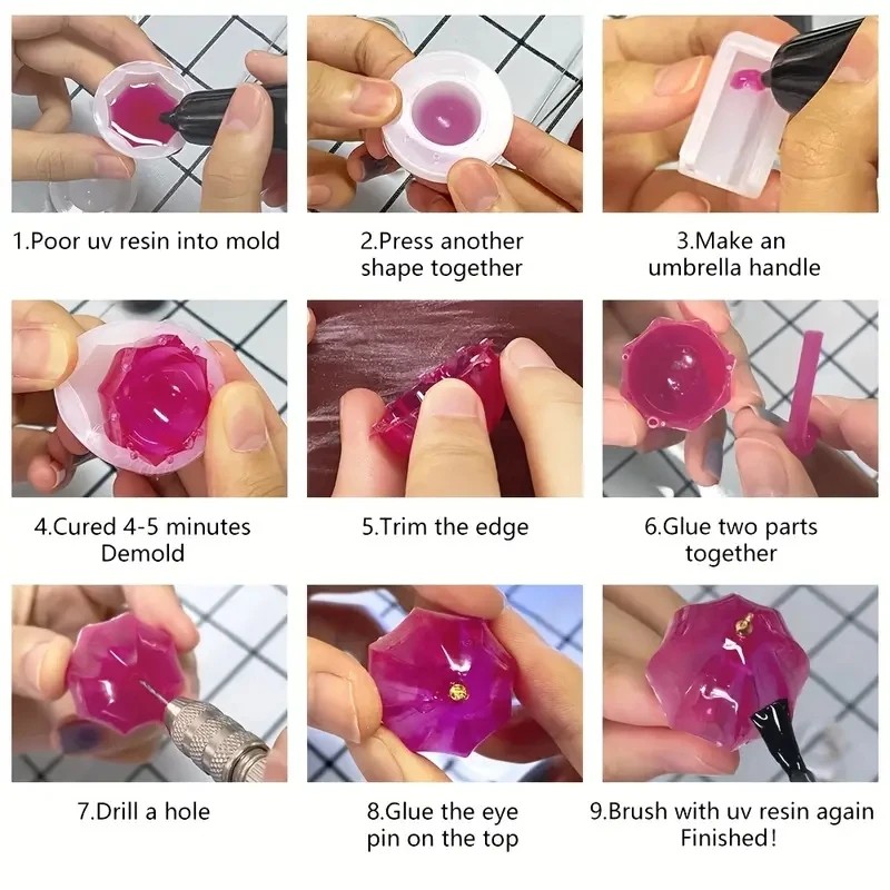 Resin Art Guide - 4 stuks DIY kristalhars schattige paraplu