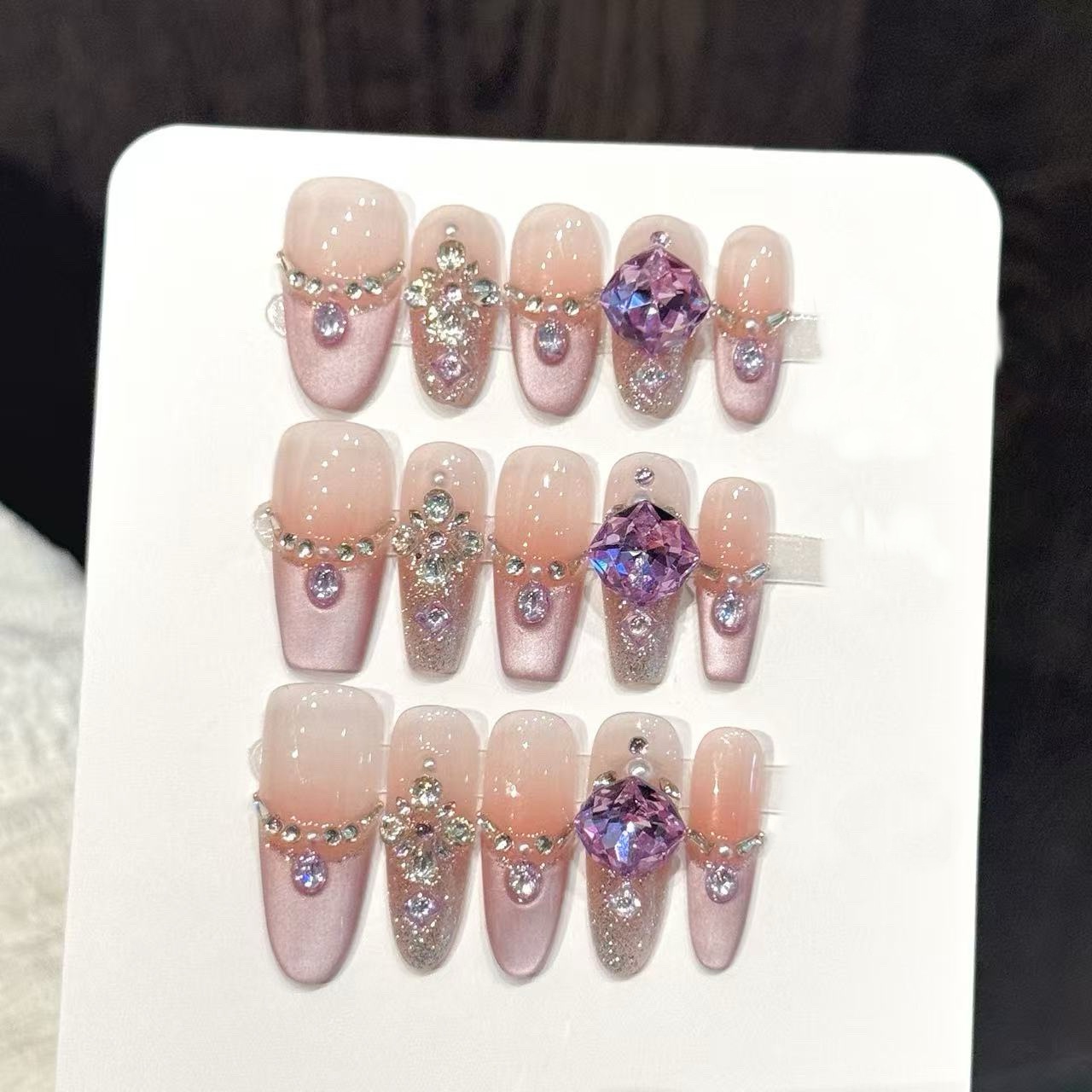Resin Art Purple - 10 stuks pure handgeperste kistvormige/ovale nageldecoratie,