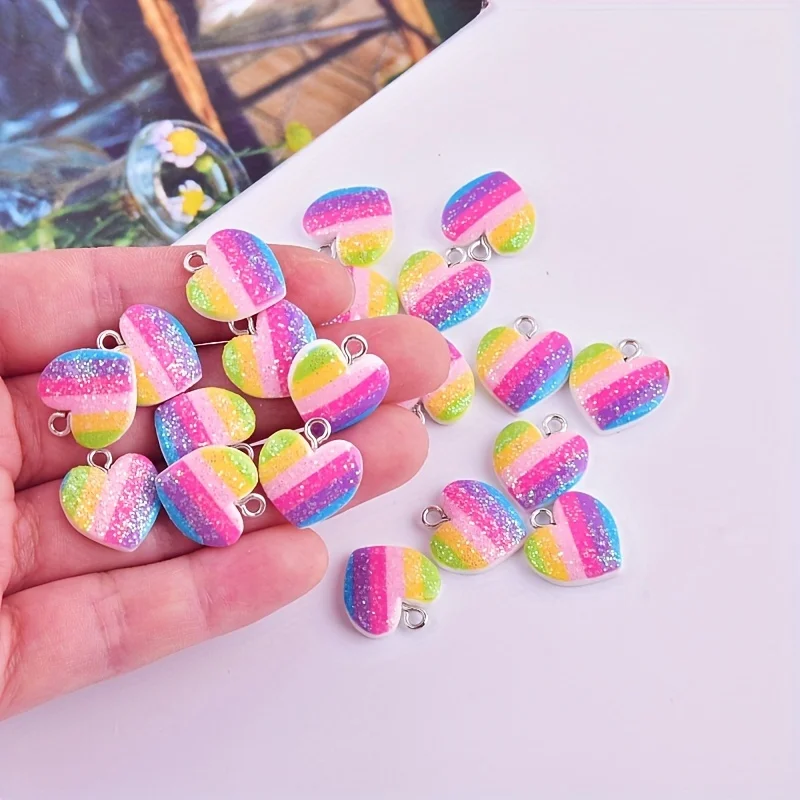 Resin Art Notes - 10 stuks kleurrijke hartvormige harscharms, schattige
