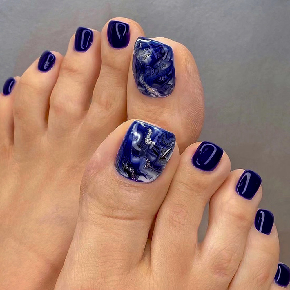 Resin Art Glitter - 24 stuks glanzend blauw valse teennagels