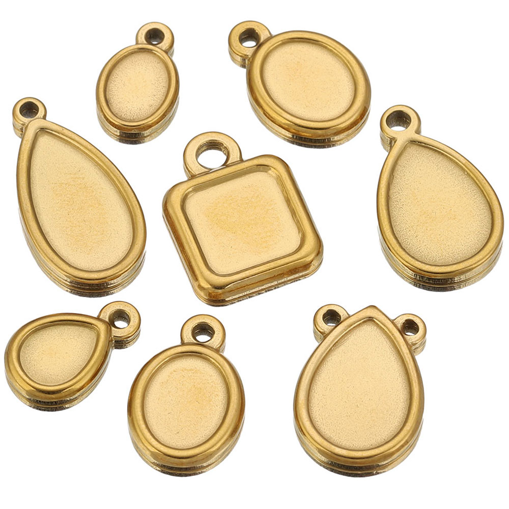 Resin Art Jewellery - 5 stuks roestvrijstalen vierkante, ronde en