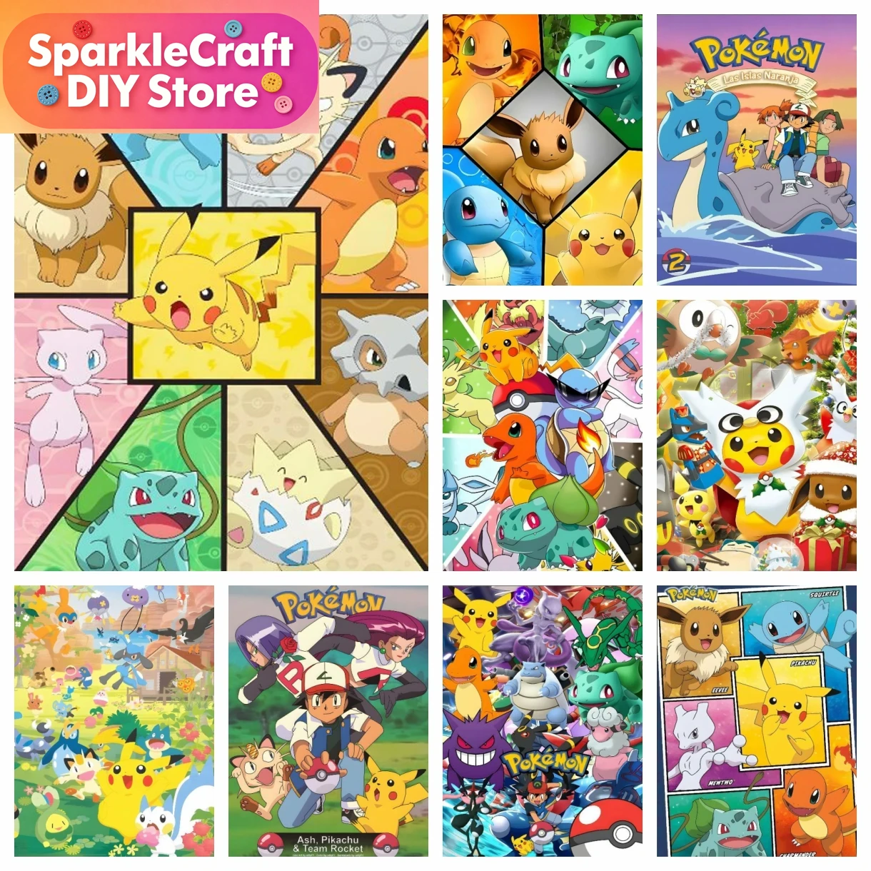 Resin Art Anime - 1pc frameloze Cartoon Pokemon Anime Diamond