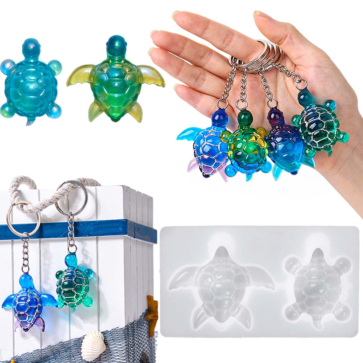 Resin Art Liquid - 3D zeeschildpad sleutelhanger siliconen mal DIY