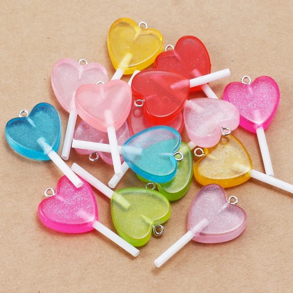 Resin Art Glitter - 10 stuks Kawaii Glanzende Hart Lollipop
